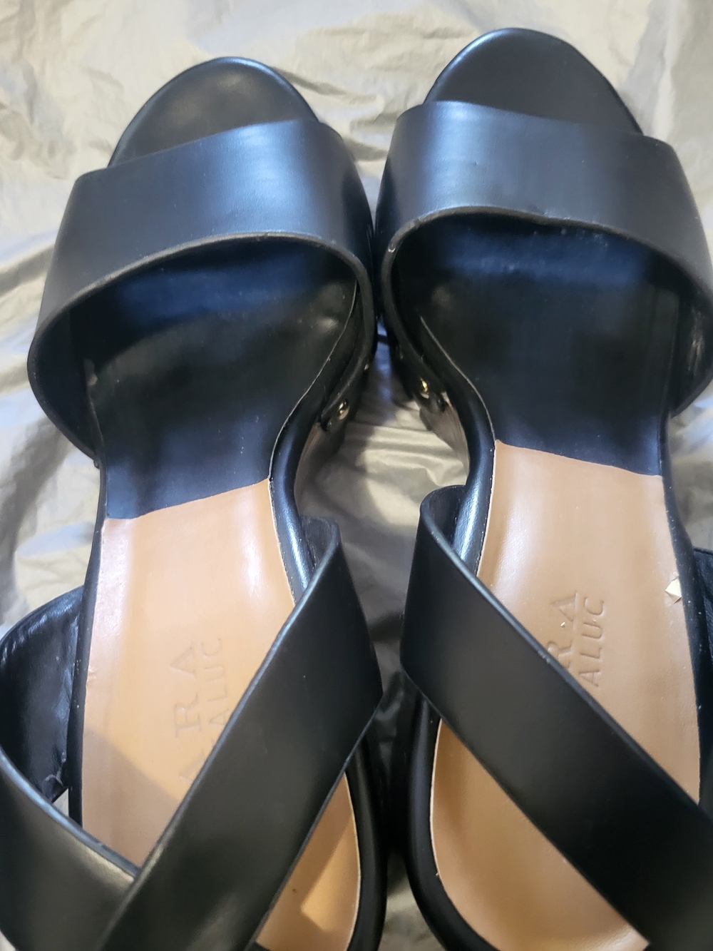 Zara Studded Black Leather Platform Sandals with Chunky Wood Heel - Picture 6 of 13